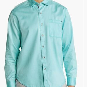 Men's Tommy Bahama Tahitian Twill Casual Teal Long Sleeve Button Down Shirt, XL